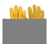 Garden Gloves, 4 Sizes Cut Proof Heavy-Duty Utility Leather Welding Construction Work Gloves with Elastic Wrist for Garden, Yard, Mechanic, Welding (Yellow)
