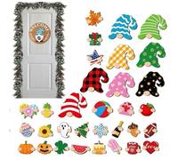 Garden Gnome Door Sign - Wooden Wreath Decoration, Interchangeable, Decorations with Gnomes for the Home, for Home, Wall, Classroom, School, Winter, Autumn, Holiday, Christmas, Halloween