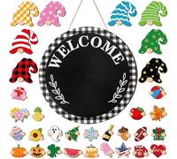 Garden Gnome Door Sign, Wreath Decoration Made of Wood Interchangeable - Decorations with Gnomes for the Home | For Home, Kitchen, Wall, Classroom, Winter, Autumn, Holiday, Christmas and Halloween
