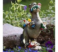 Garden Gnome Ornaments, Waterproof Eco-friendly Dinosaur Eating Gnomes Figurines Miniature Resin Statues for Yard Lawn Patio Party Halloween Decorations, 15*10*6