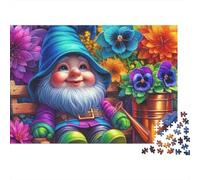 Garden Gnome Sitting 1000 Pieces Puzzles Beautiful View Gnome in Flowers Decoration Puzzle Educational Game for Men And Women Challenging Jigsaw Jigsaw Puzzles for Adults 52x38cm/1000pcs