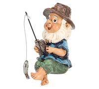 Garden Gnome Statue, Mini Resin Fishing Statue Whimsical Fishing Dwarf Ornament for Outdoor Lawn Yard Balcony Porch Patio Flowerpot Decoration Full Color Finish