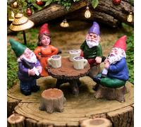 Garden Gnomes 6Pcs/Set Cute Realistic Gnome Figurines Resin Gathering Gnome Statue with Stool and Table Collectible Gnomes Decorations for Yard Garden Outdoor