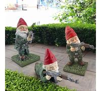 Garden Gnomes Military Gnome Statues with Fake Gun Funny Army Gnomes 11cm (Red Squatting Standing Lying)