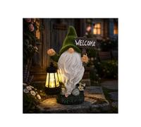 Garden Gnomes Ornaments, Resin Flocked Gnome Statue with Solar Lights
