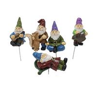 Garden Gnomes Resin Figurine Stakes - 5PCS Decorative Plant Sticks for Yard and Lawn DIY Ornaments