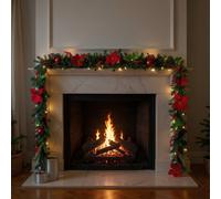 Garden Greatness 16ft Pre-Lit Grand Red Poinsettia Garland in Green | Size: 1 Pack Garden Greatness Green 1 Pack
