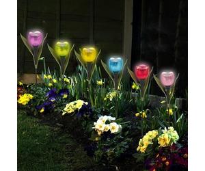 Garden Greatness 6 Pack Solar Tulip Floral Stake Lights, Flower Stake Light, Garden Solar Decor