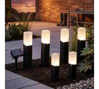 Garden Greatness 6 Pack Woven Rattan Solar Pathway Lights in Black Garden Greatness Black 6 Pack