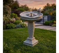 Garden Greatness Aged Stone Birds Solar Water Fountain in Grey Garden Greatness Grey