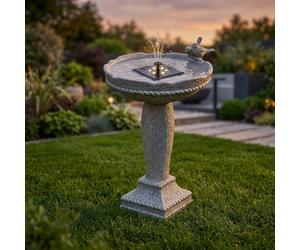Garden Greatness Aged Stone Birds Solar Water Fountain in Grey Garden Greatness Grey