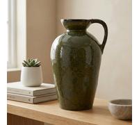 Garden Greatness Botanical Tall Olive Glaze Handle Vase