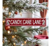 Garden Greatness Christmas Hanging Candy Cane Lane Sign in Red | Size: 1 Pack Garden Greatness Red 1 Pack