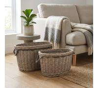 Garden Greatness Duo Oval Grey Wash Log Storage Basket in Light Grey Garden Greatness Light Grey