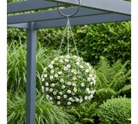 Garden Greatness Hanging Artificial White Rose Topiary Ball in Green Garden Greatness Green
