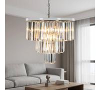 Garden Greatness Hanging Chrome Prism Drop Cascade Chandelier in Beige Garden Greatness Beige