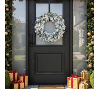 Garden Greatness Heritage Imperial Snowy Pre-Lit Door Wreath in White | Size: 1 Pack Garden Greatness White 1 Pack