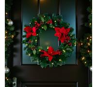 Garden Greatness Large Pre-Lit Grand Red Poinsettia Wreath in Green | Size: 1 Pack Garden Greatness Green 1 Pack