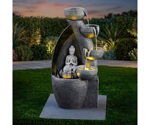 Garden Greatness Lunaria LED Buddha Serenity Water Feature in Grey | Size: 1 Pack Garden Greatness Grey 1 Pack