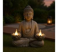 Garden Greatness Meditating Solar Buddha Holding Flame in Grey | Size: 1 Pack Garden Greatness Grey 1 Pack