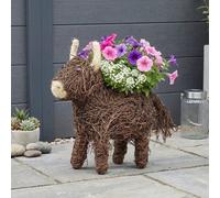 Garden Greatness Natural Rustic Highland Cow Planter