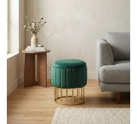 Garden Greatness Round Emerald Velvet Ottoman Storage in Green Garden Greatness Green