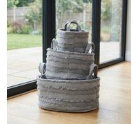 Garden Greatness Ruffled Linen Storage Basket Set in Grey Garden Greatness Grey