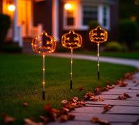 Garden Greatness Set Of 3 Light Up Pumpkin Stake Lights