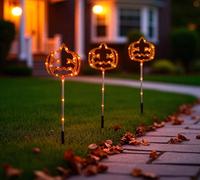 Garden Greatness Set Of 3 Light Up Pumpkin Stake Lights in Orange | Size: 3 Pack Garden Greatness Orange 3 Pack