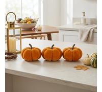 Garden Greatness Set Of Three Orange Velvet Pumpkin Ornaments
