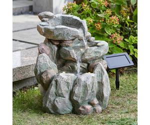 Garden Greatness Stone Effect Solar Rock Fall Water Feature in Grey Garden Greatness Grey