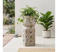 Garden Greatness Striking Decorative Aztec Pillar Planter in Grey Garden Greatness Grey