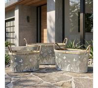 Garden Greatness Trio Butterfly Flower Bucket Set in Silver | Size: 3 Pack Garden Greatness Silver 3 Pack