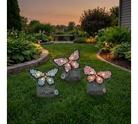 Garden Greatness Triple Butterfly Solar Rock Decorations | Size: 3 Pack Garden Greatness Multicolor 3 Pack