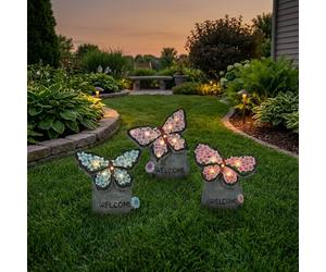 Garden Greatness Triple Butterfly Solar Rock Decorations | Size: 3 Pack Garden Greatness Multicolor 3 Pack