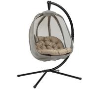 Garden Hanging Egg Chair Khaki Patio Swing Hammock Cushion Stand Indoor Outdoor