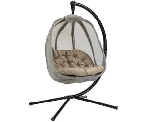 Garden Hanging Egg Chair Khaki Patio Swing Hammock Cushion Stand Indoor Outdoor