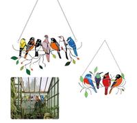 Garden Hanging Ornaments,2 PCS Bird Wall Decor Garden Fence Decorations,Birds On A Wire Garden Ornaments Outdoor,Multicolor Birds on Hanging Ornament, for Outdoor Garden Home Window Fence Decorations