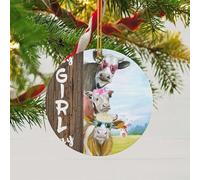 Garden Hanging Ornaments Christmas Decorations 2023 Christmas Tree Pendant Farm Cow Probe Tree Round Acrylic Ornament for Holiday Party Home Decoration Cartoon Cow Sunglasses