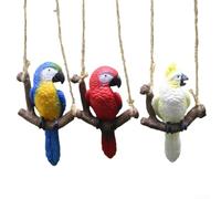 Garden Hanging Parrot Statue, 3Pcs Swing Parrot Perching On Branch In Tree, For Outdoor Yard, Balcony, Patio, Miniature Landscapes Décor