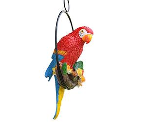 Garden Hanging Parrot Statue Perching Branch in Metal Round Ring | Swinging Parrot Sculpture | Animal Model Figurine Sculpture Nature Lovers Tropical Bird Lawn Patio Home Sculpture Tree Decor
