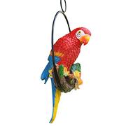 Garden Hanging Parrot Statue Perching On Branch In Metal Round Ring | Swinging Parrot Sculpture | Animal Model Figurine Sculpture Nature Lovers Tropical Bird Lawn Patio Home Sculpture Tree Decor