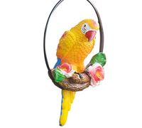 Garden Hanging Parrot Statue Perching On Branch In Metal Round Ring | Swinging Parrot Sculpture | Animal Model Figurine Sculpture Nature Lovers Tropical Bird Lawn Patio Home Sculpture Tree Decor