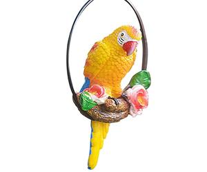 Garden Hanging Parrot Statue Perching On Branch In Metal Round Ring | Swinging Parrot Sculpture | Animal Model Figurine Sculpture Nature Lovers Tropical Bird Lawn Patio Home Sculpture Tree Decor