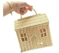 Garden Harvest Basket 8x5x10 Inch House Shaped Rattan Picnic Basket with Lid and Handle Wicker Storage for Fruit Picking, Picnic, Garden Harvest and Home Organization