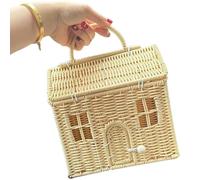 Garden Harvest Basket, 8x5x10 Inch House Shaped Rattan Picnic Basket with Lid & Handle, Button Closure Wicker Suitcase for Organizing, Storage, Décor extérieur