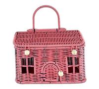 Garden Harvest Basket, 9.5x5.5x6.3 Inch House Shaped Rattan Storage Basket with Lid & Handle Button Closure Elegant Wicker Suitcase for Organizing, Carrying, Rattan Storage