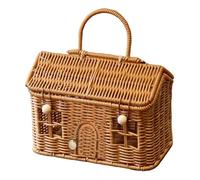 Garden Harvest Basket - House Shaped Imitation Rattan Basket With Lid & Handle | Not Easy To Crack Or Deform | Decorative Storage Container For Home Decor Picnic Camp