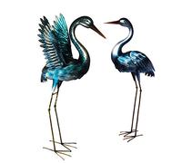 Garden Haven ® Elegant Metal Crane Pair Sculpture Large Patio Garden Bird Decorative Ornament Lawn (Looking Forward & Outstretched)