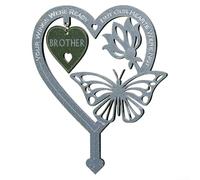 Garden heart shaped memorial plaque featuring butterfly flowers for family remembrance, weatherproof zinc lawn ground insert for gravesite display (Brethren)